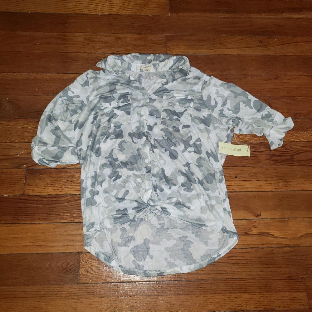 Light Camo Rolled Sleeve Casual Shirt